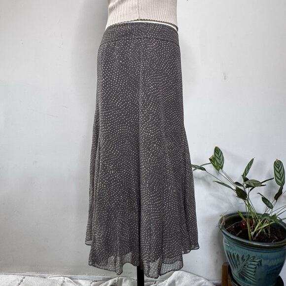 Vintage 90s Brown Silk Polka Dot Layered Midi Skirt Full Indie Grunge Fairy 6 P - Picture 2 of 6